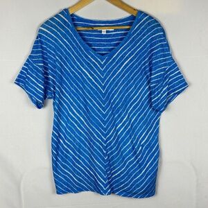 Chico's Womens Short Sleeve Knit Linen Tee Shirt Top Sz L Breathable Beachy City